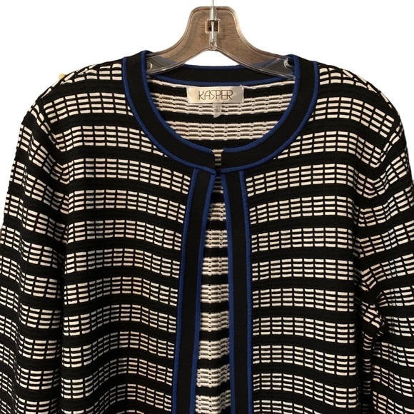 Sweaters - KASPER Black & White Sweater with Cobalt Blue Trim